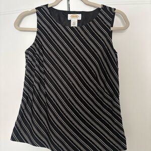 Talbots Black Tank Top with Diagonal White Stripes
